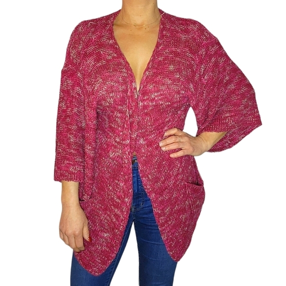BCBGMaxazria Open Cardigan Purple Red Knit Size Large - Picture 1 of 5